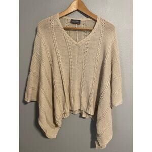 Wooden Ships Sweater Womens S/M Beige Knit V Neck Poncho Pullover Top Boho Tan